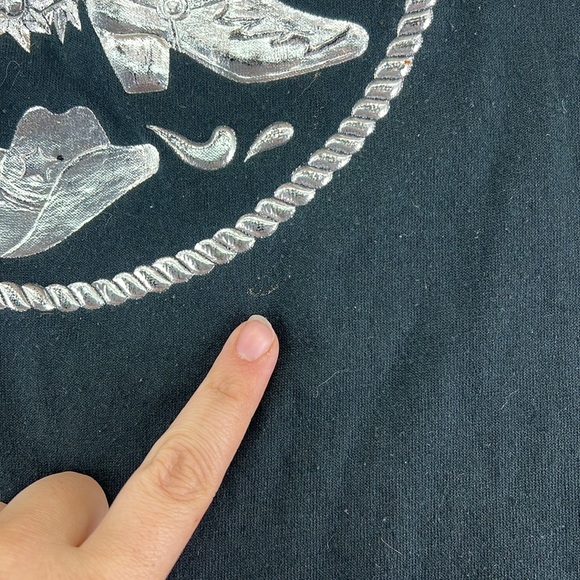 Vtg Kavio Designs Long Sleeve Shirt Black Silver Cowboy Boots Western Womens OS - Picture 9 of 14